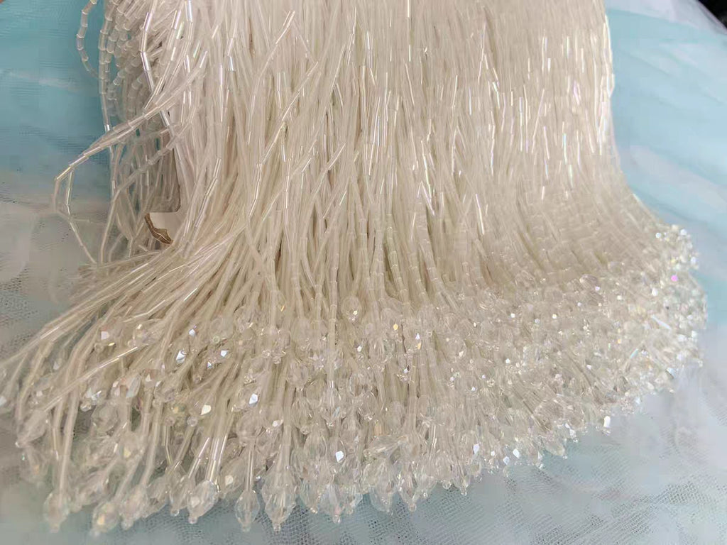 6inch Bugle Beads Crystal Beads Beaded Fringe,Lampshade Fringe,Dancewear Tassle Fringe, Dress Fringe,DIY Sparkle Beaded Fringe, Custom Color
