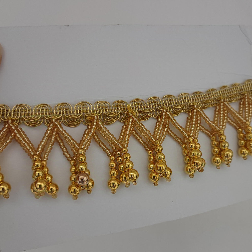 Franges perlées dorées : Garniture de robe pour abat-jour Couture (91 cm)