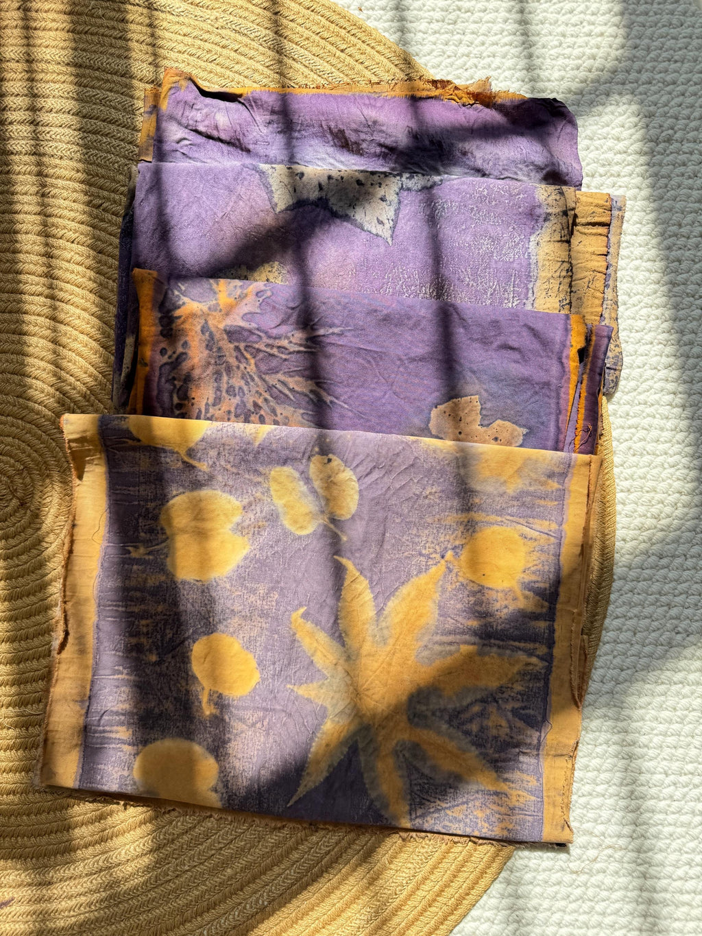 Autumn Plant Dyed Cotton Faric| Unique Eco Print Fabric For Sewing & Art Projects and Home Decoration, Each Piece One of A Kind, 38cmx150cm