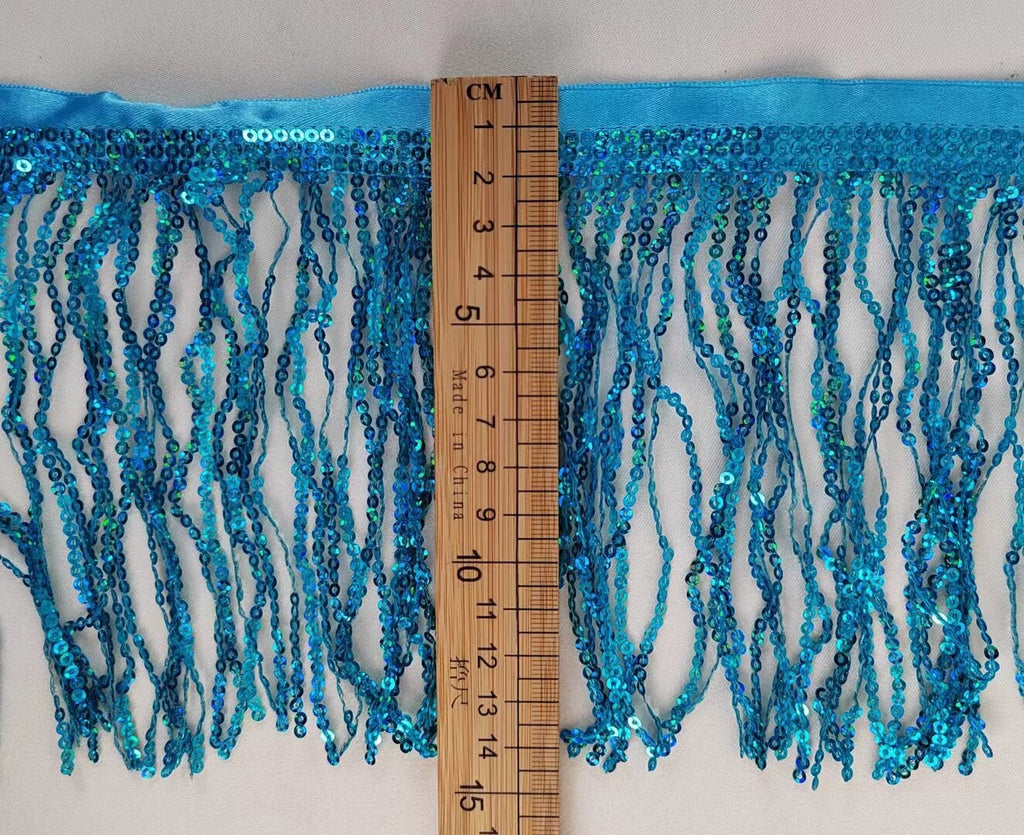 10 Yards 6 inch Wide Satin Ribbon Band Sequins Fringe, Dress Costume Lampshade Curtain Handbag Fashion Sequins Fringe, 36 Different Colors