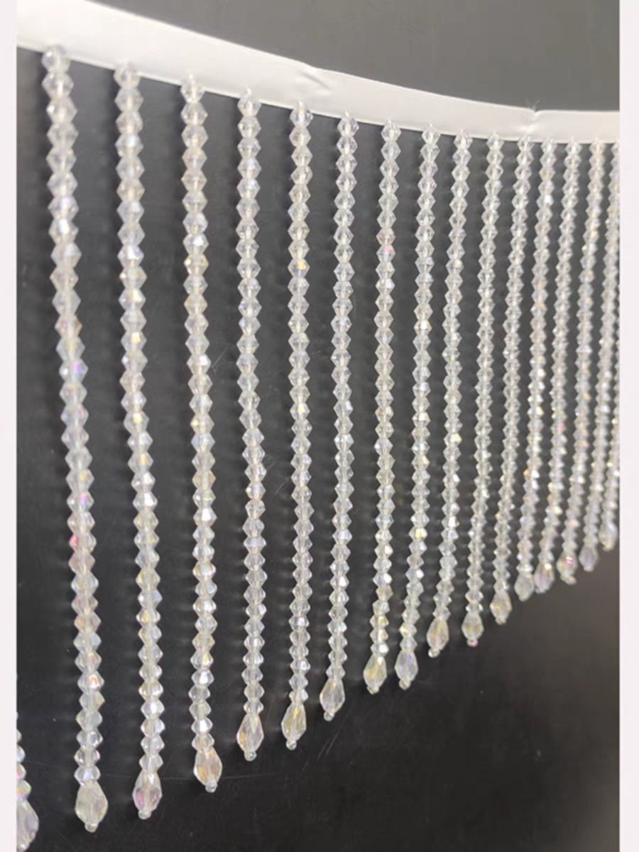 Frange en perles de cristal faites à la main : garniture transparente pour robe de mariée (15 cm/6 pouces)