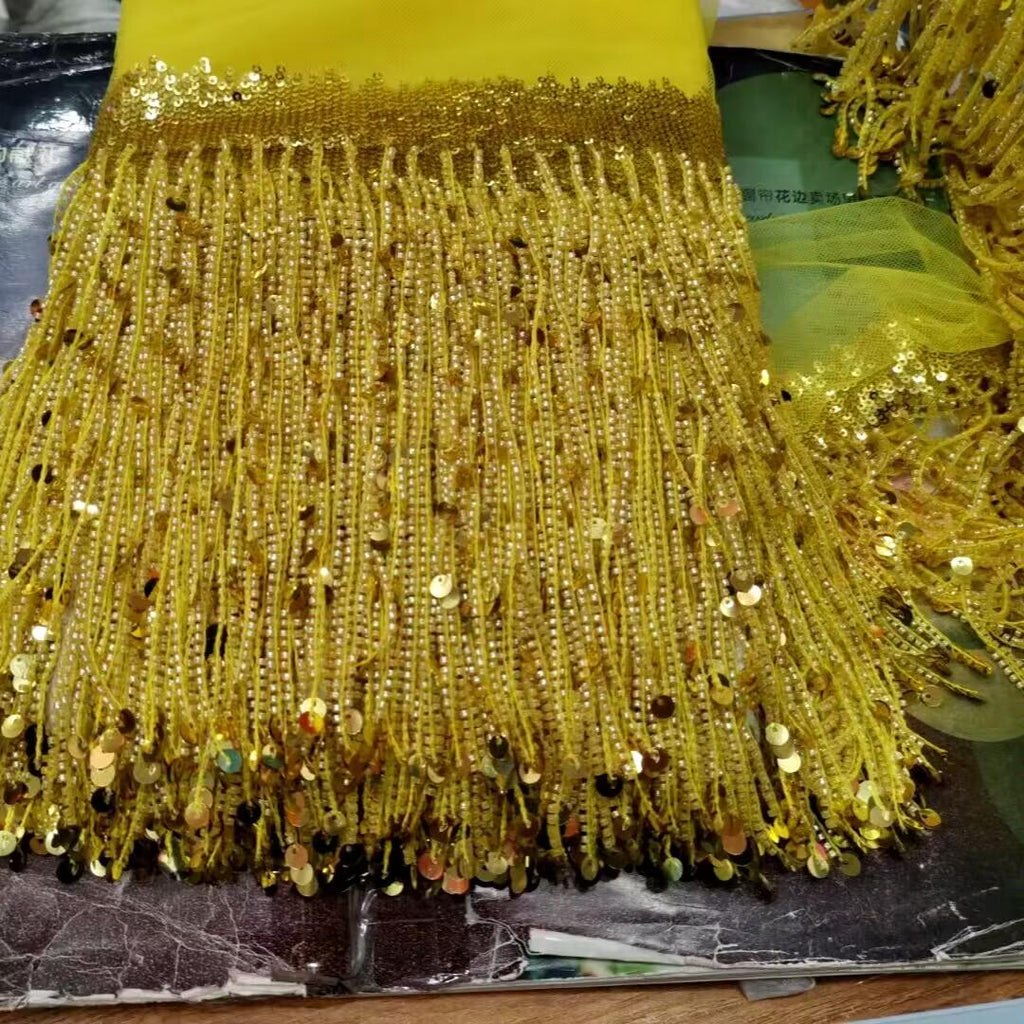 Sequins Beads Fringe: 6-inch Wide Dress Costume Trim (10 Yards)