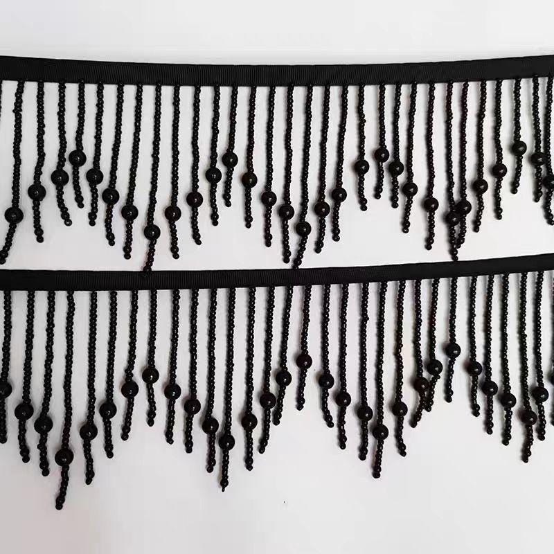 Frange perlée faite à la main : blanche, dorée, rouge, noire, rose – 90 cm de long