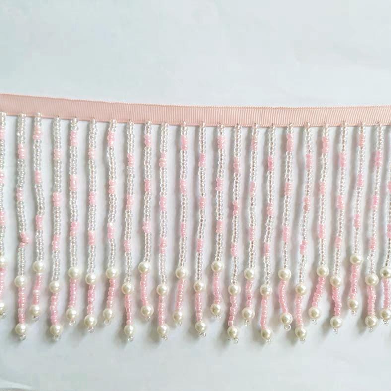 Pompon à franges en perles de verre de 11 cm de large, perles argentées, roses, rouges, noires, bleues et vertes, pour abat-jour, robe ou costume.