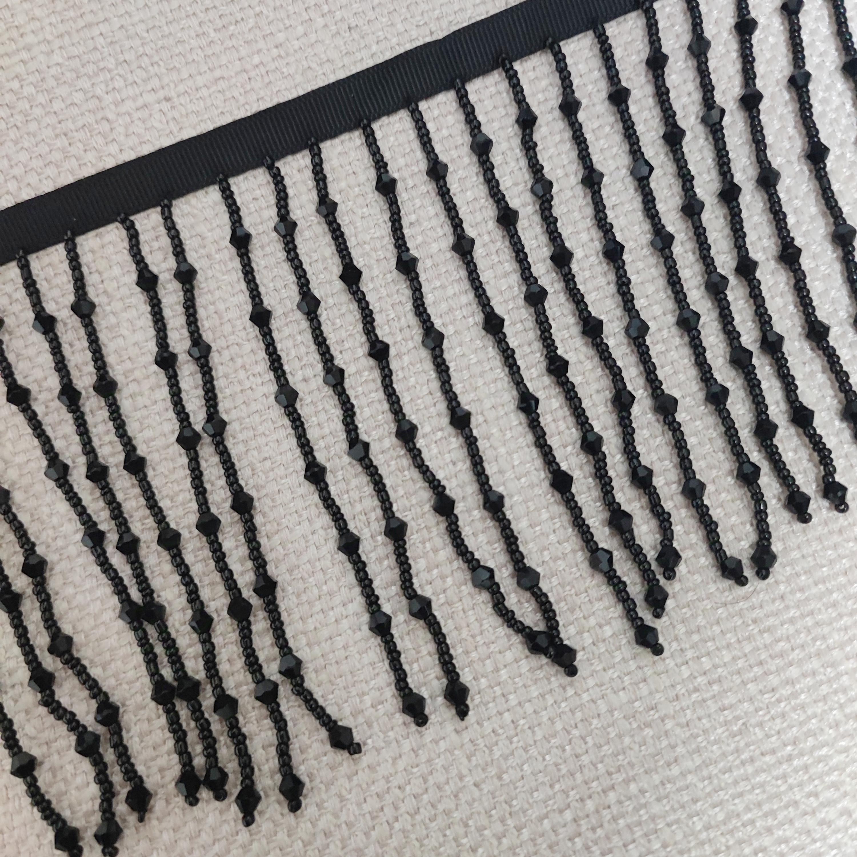 10cm Wide Crystal and Seed Beads beaded Fringe, Gold, Crystal Clear, Black, Red, Black, Iris Blue, Crystal Beads Beaded Fringe