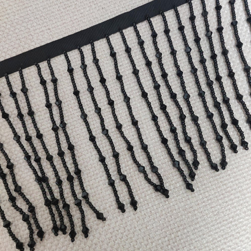 10 cm brede kralenfranje van kristallen en zaadkralen, goud, kristalhelder, zwart, rood, zwart, irisblauw, kralenfranje van kristallen kralen