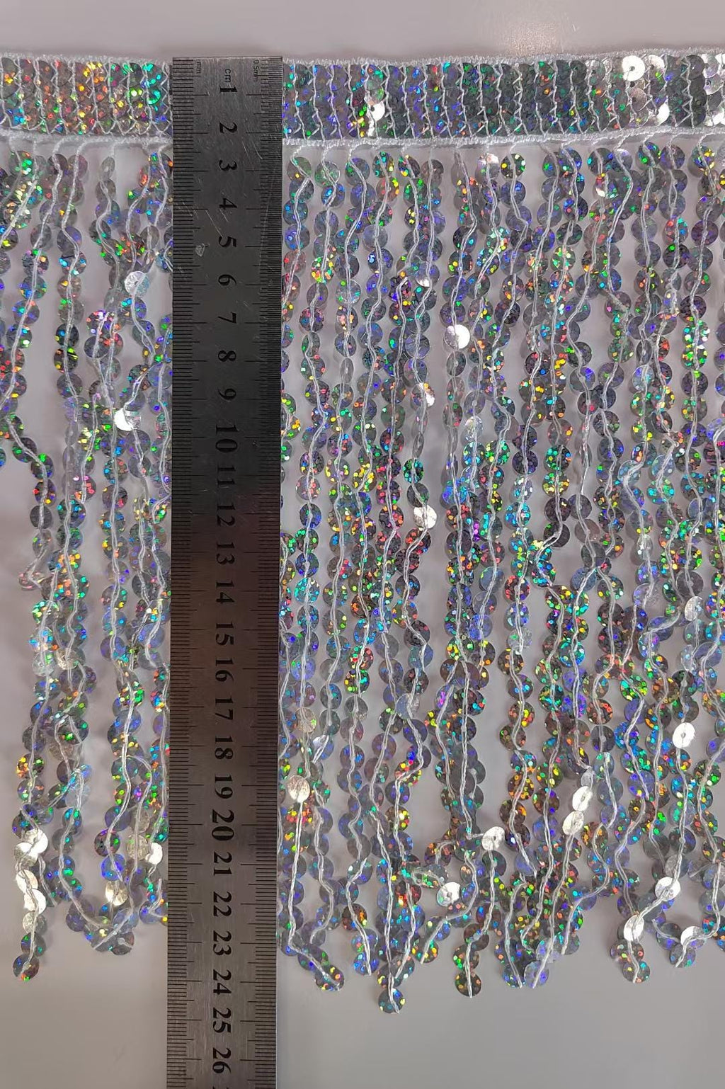 Bordure à franges pailletées : 24 cm de large, couleurs personnalisées disponibles (9 m)