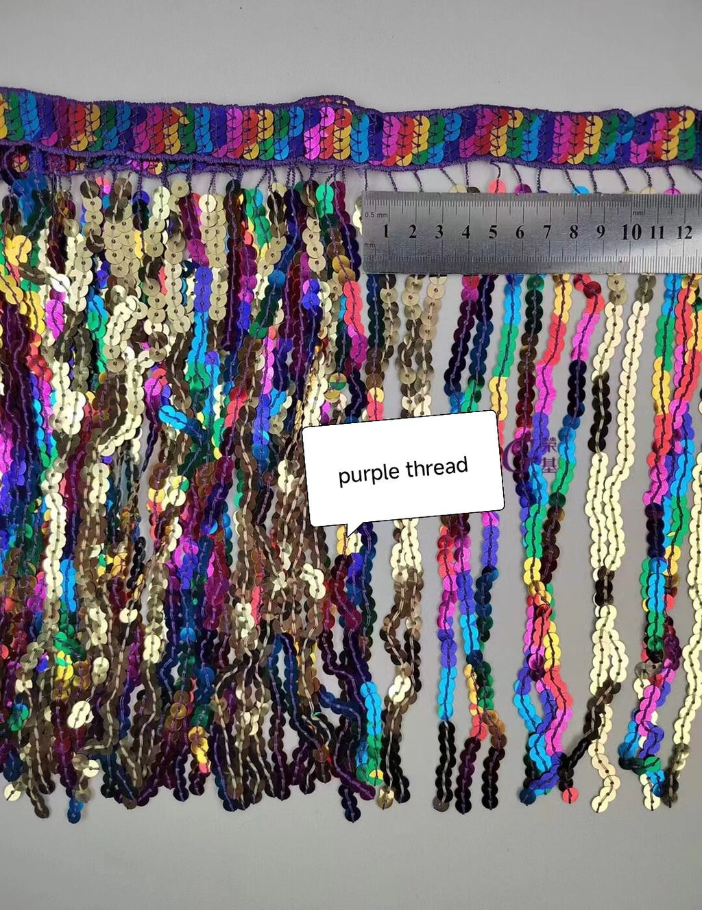 10 yards 12 inch wide Thick braided band Rainbow Sequins Fringe, Different colors in