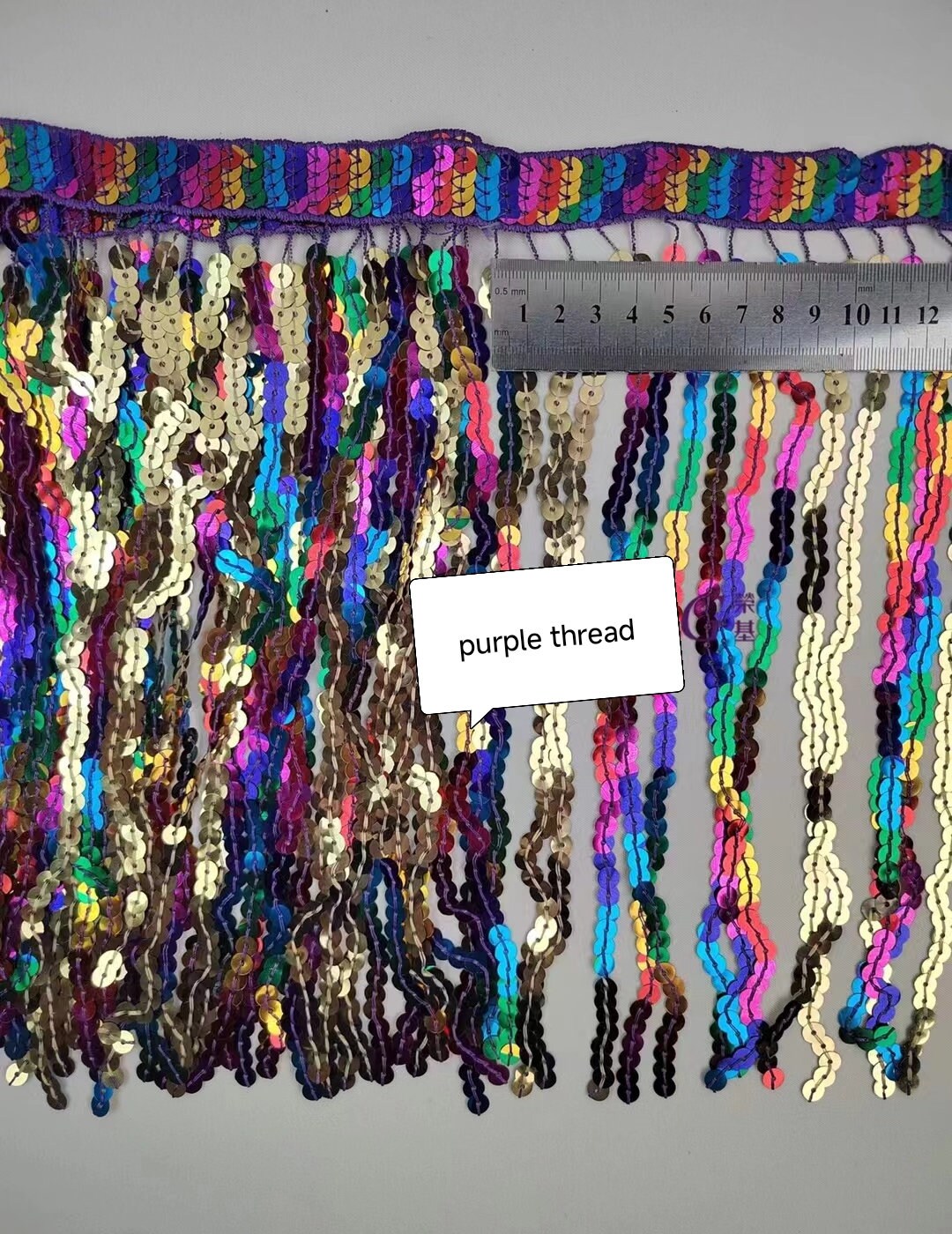 10 yards 12 inch wide Thick braided band Rainbow Sequins Fringe, Different colors in