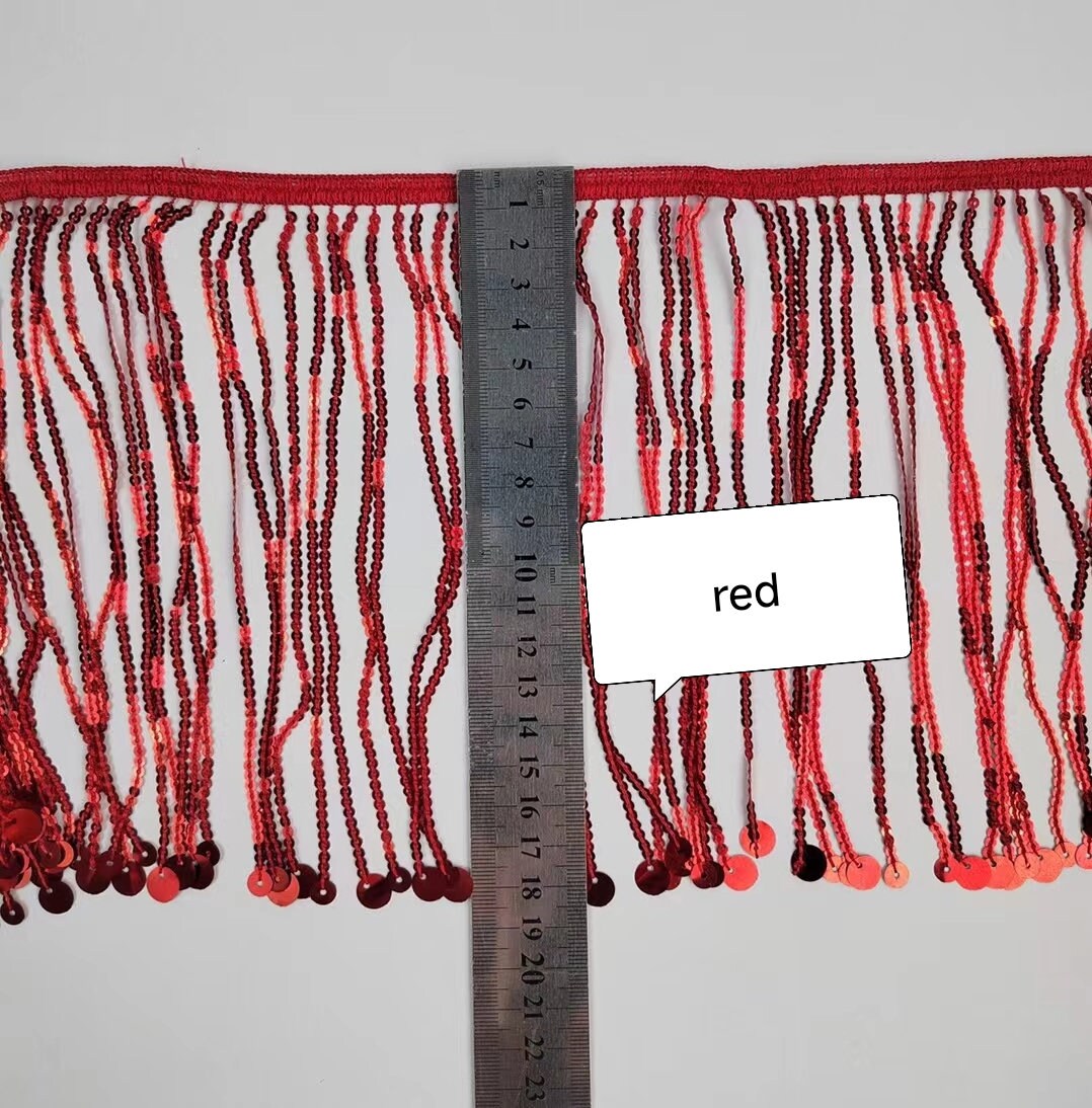 15 yards de franges de sequins argentés épais sans bande, de 18 cm de large, de différentes couleurs.