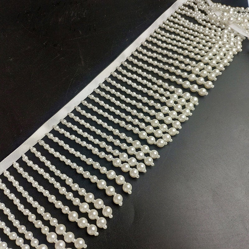 Handgemaakte kralenfranje van 90 cm lang en 10 cm breed met parels, verkrijgbaar in witte, roze, zwarte en gouden parels, geschikt als lampenkapfranje.