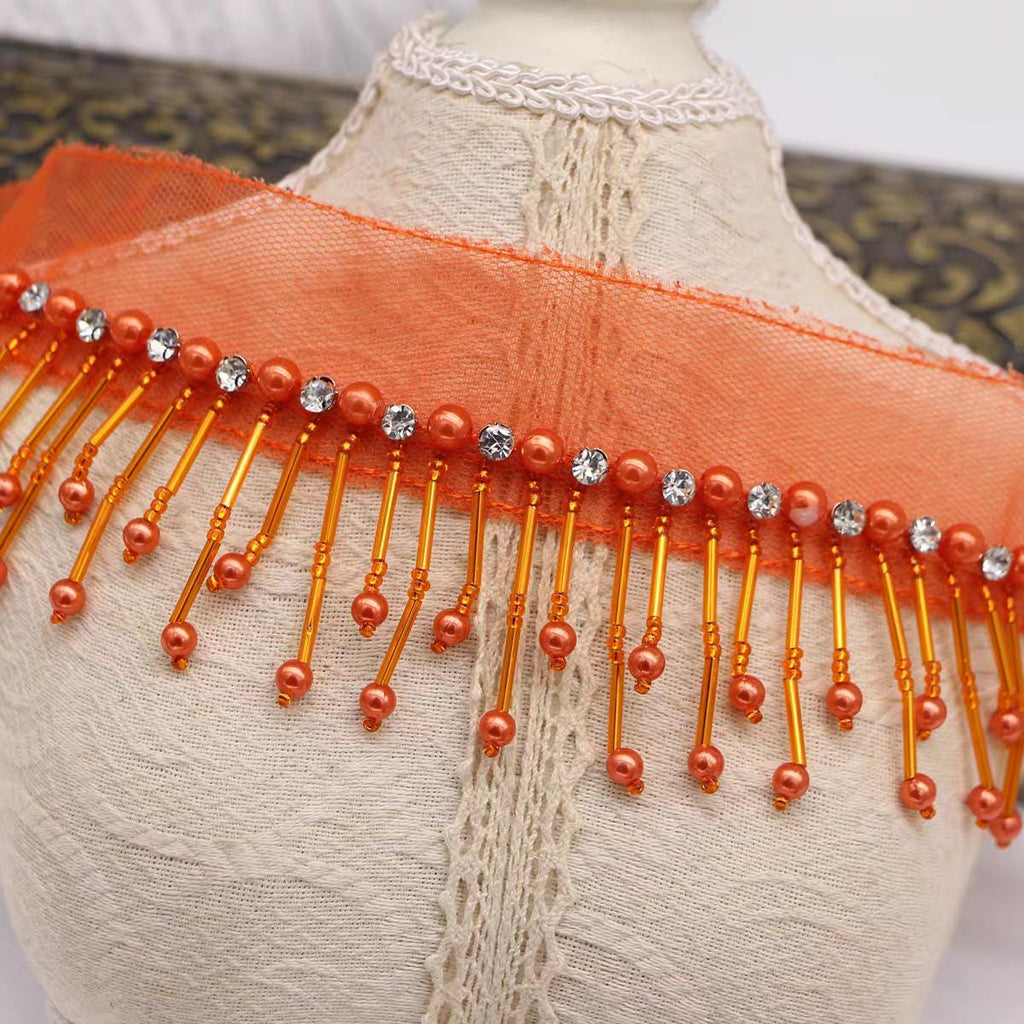 Parel- en strassfranje: goud, roze, wit en meer (90 cm lang)