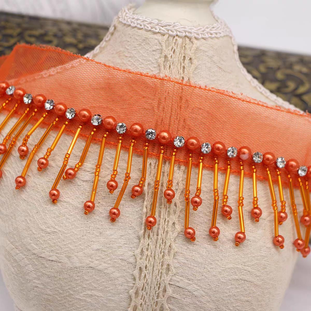 Parel- en strassfranje: goud, roze, wit en meer (90 cm lang)