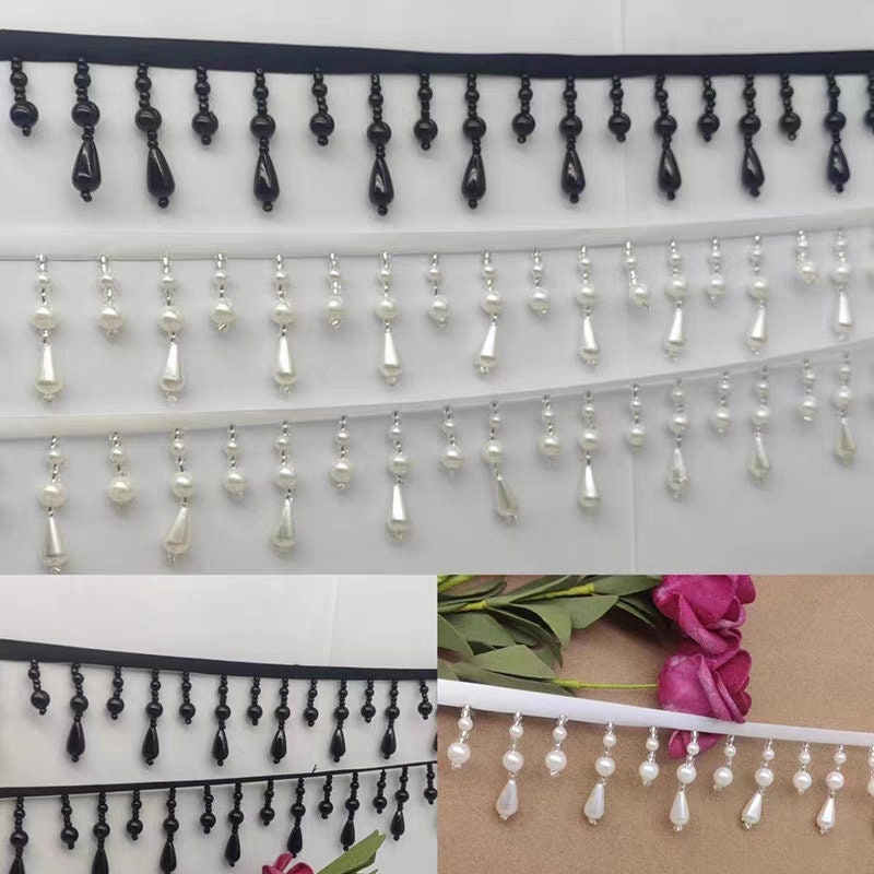 Frange à cocktail faite main, en perles de 90 cm de long et 4,5 cm de large.