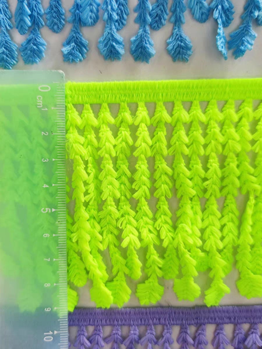 5 yards 9cm Wide Cotton leaf Fringe, blue, green, violet, dress fringe lace fringe DIY sewing supplies