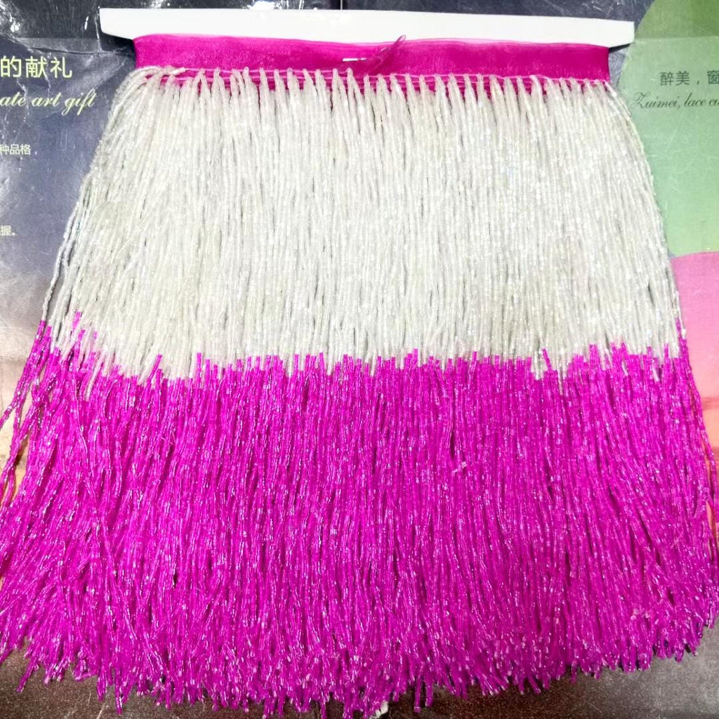 90cm Long 9 inch Wide Glass Beads Beaded 2-tone Beaded Fringe, IrisClearRed,SilverNavyBlue, ClearHotpink, SilverGreen,GreenBlack Bead Fringe