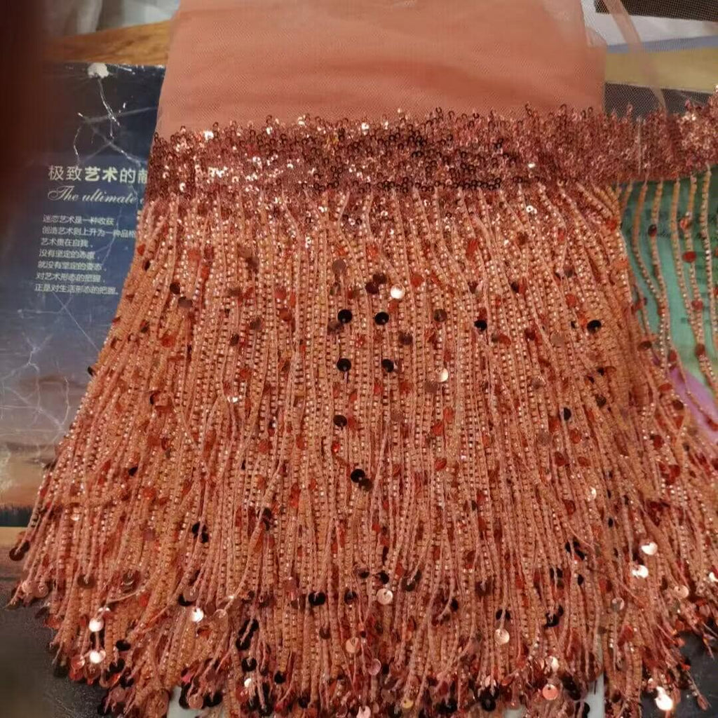 Sequins Beads Fringe: 6-inch Wide Dress Costume Trim (10 Yards)
