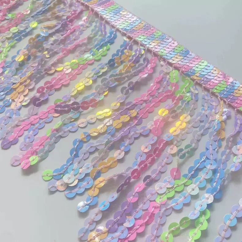 10 yards 6 inch wide Thick braided band Rainbow Sequins Fringe, Different colors in