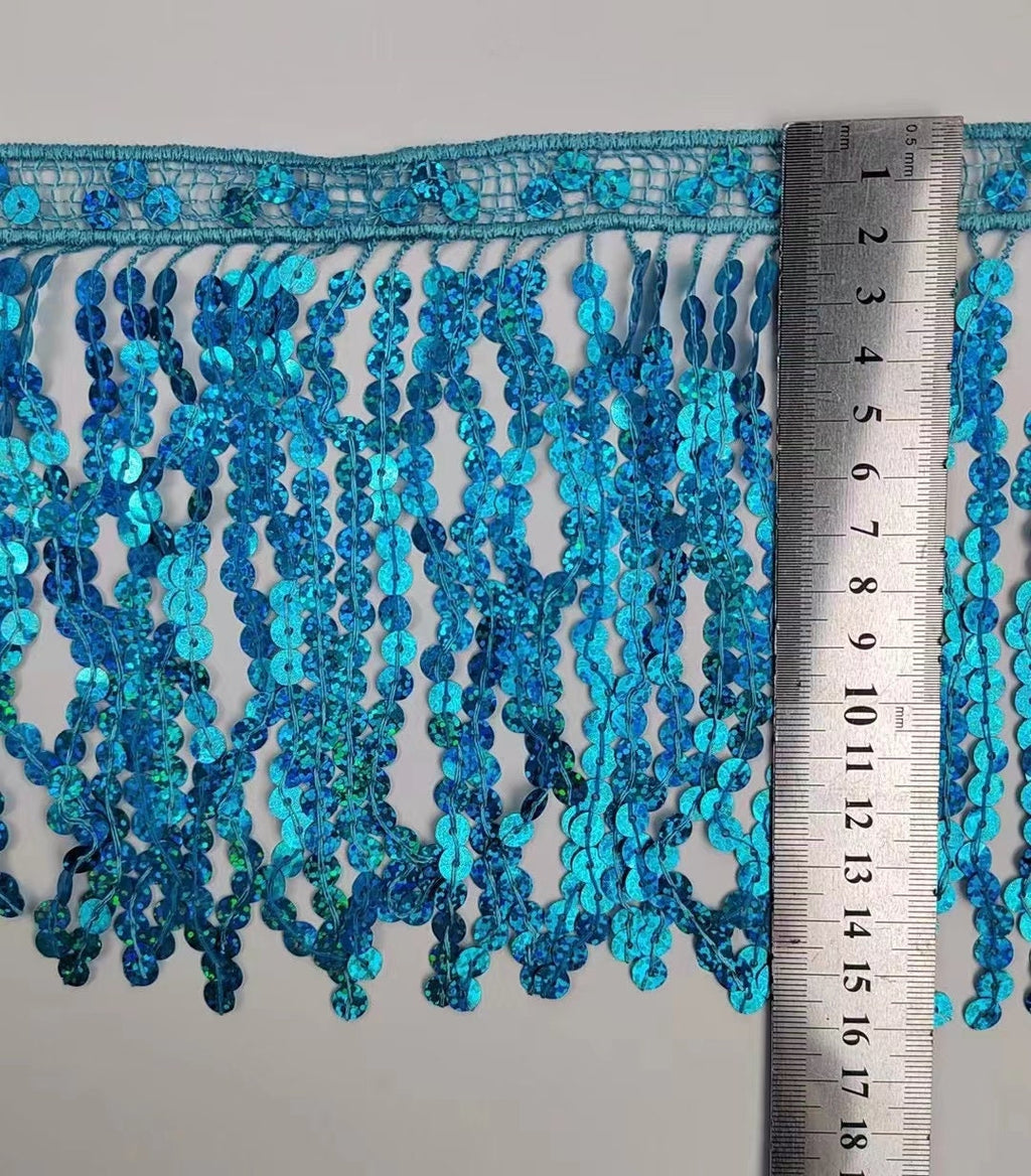 10 meter, 15 cm breed, wasbare glitterpailletten franje, 72 verschillende kleuren