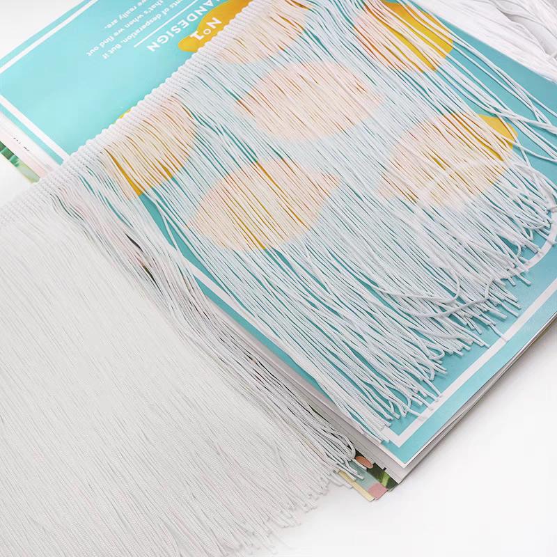 Frange en chaînette de nylon de 20 cm : noir, blanc, bleu, orange, menthe (10 mètres)