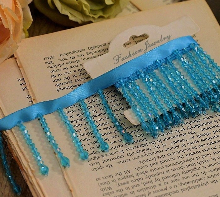 Kristallen kralen franje voor lampenkap: handgemaakte koningsblauwe afwerking