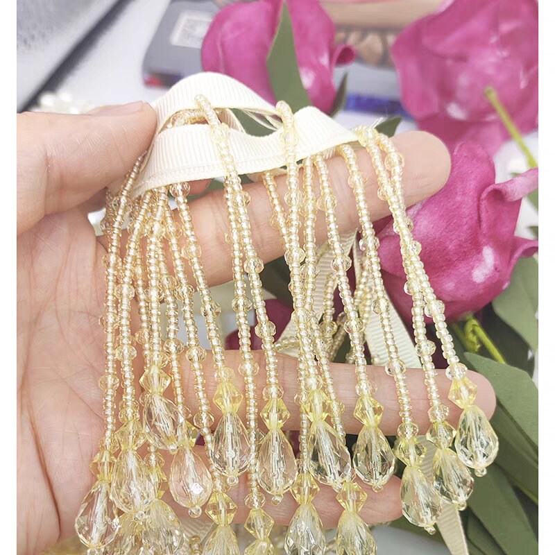 Frange en perles de cristal faites main, 90 cm de long et 8 cm de large, rouge/péridot/cristal, frange pour abat-jour, frange pour robe, frange de perles à coudre soi-même