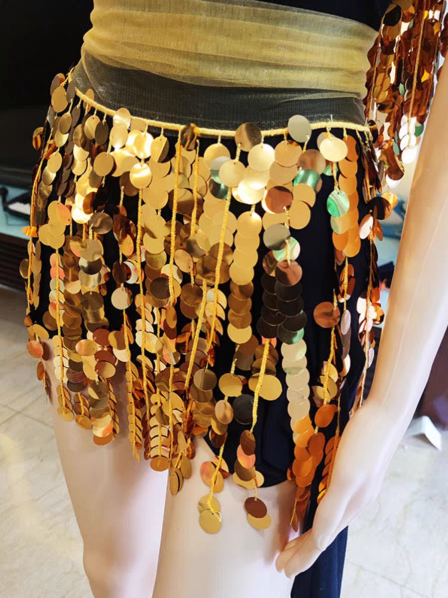 Paillettes perlées de 90 cm de long et 12 pouces de large, 18 mm, dorées et bleues.