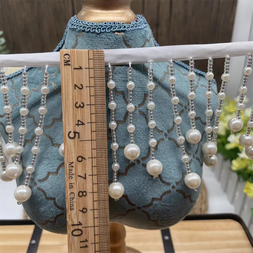 Handmade Pearl Beaded Fringe: DIY Wedding Dress Trim, Lampshade Decor (90cm)
