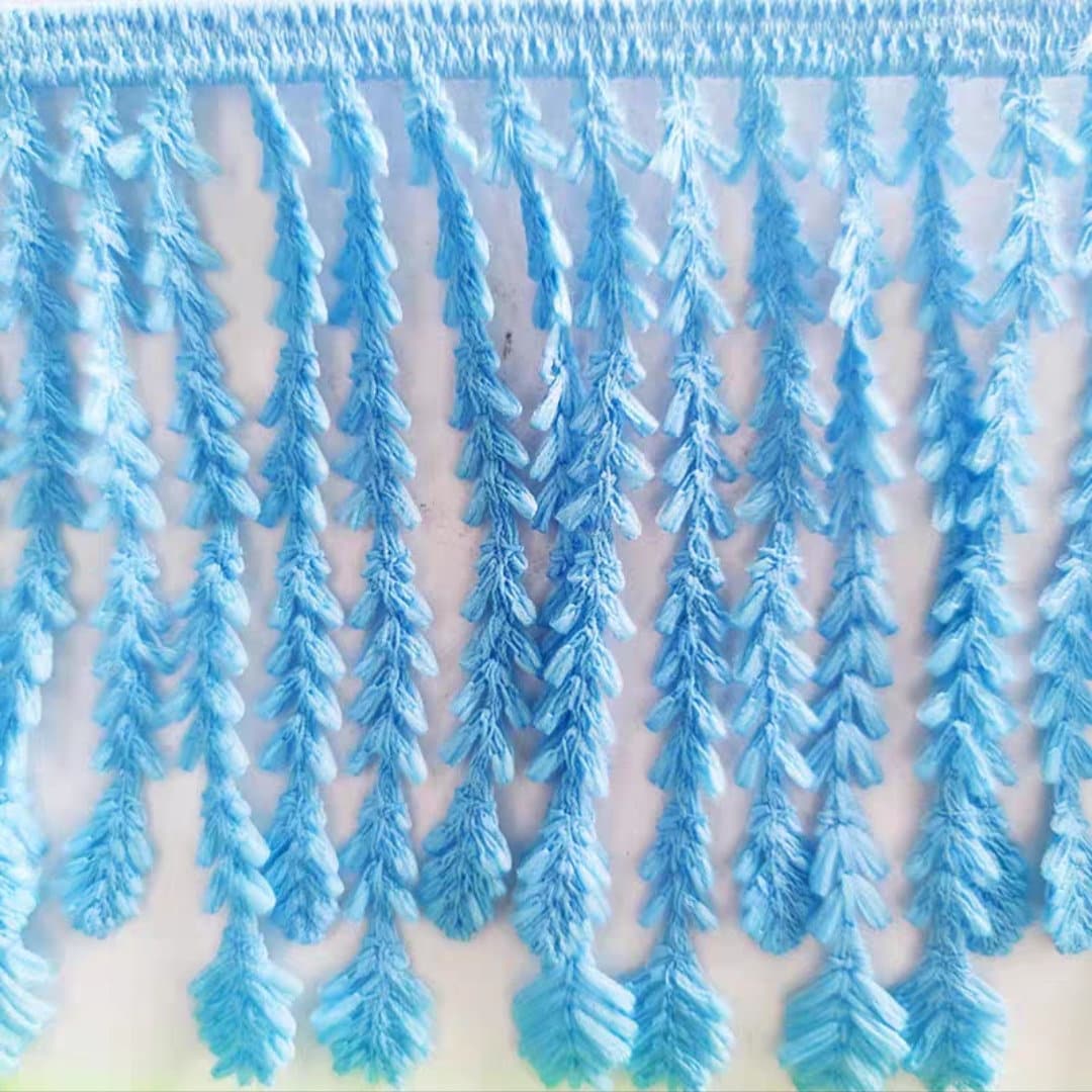 Franges en coton à motif de feuilles, 5 yards (4,47 m) de large et 9 cm de large, bleues, vertes et violettes. Idéales pour la confection de robes et autres projets de couture.