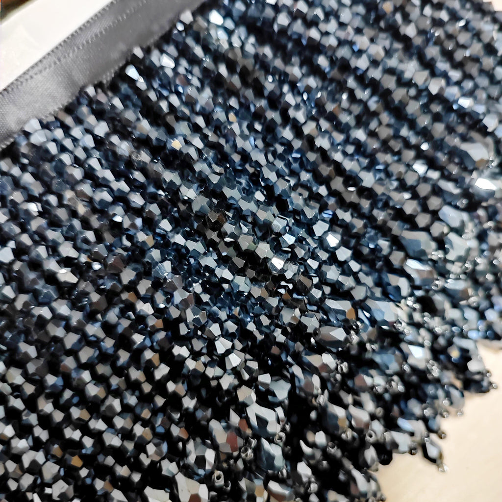 Handgemaakte kralenfranje van 90 cm lang en 3,6-4 inch breed met kristallen kralen, marineblauw, geschikt voor jurken, kostuums en schorten. Kleuren op maat gemaakt.