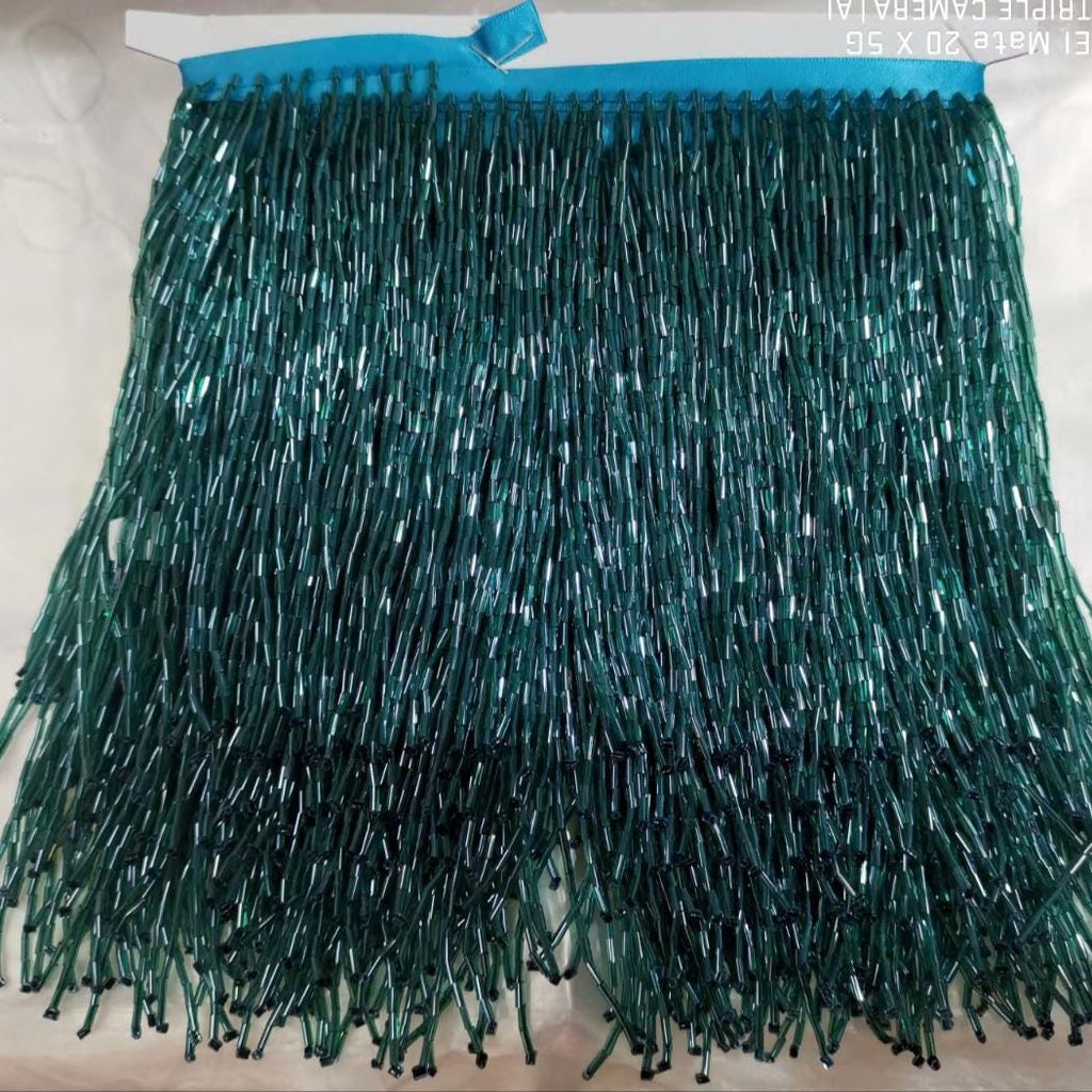 20 cm brede franje van allemaal bugelkralen, zilver, goud, blauw, rood, roze, paars, groen, lampenkap, jurk, kostuum, haute couture franje, op maat gemaakt