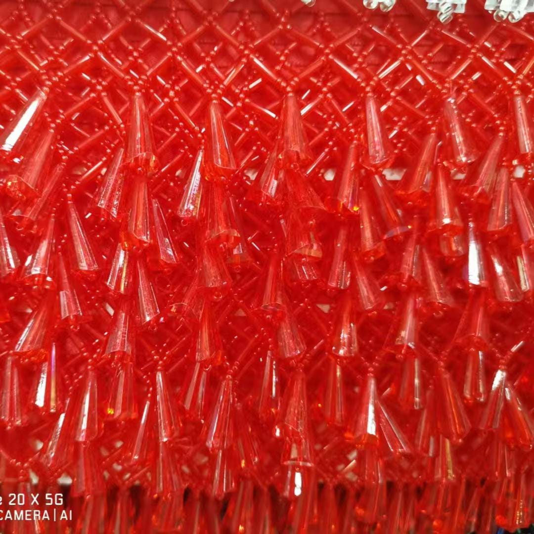 Frange perlée en filet de 6 cm de large, rose, turquoise, transparent, rouge, noir, vert, noir, perles de verre, perles de cristal, frange d'abat-jour perlée