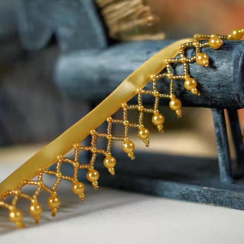 Franges perlées faites main (90 cm de long, 3,5 cm de large) pour robes de mariée, vêtements de danse et costumes. Fournitures de couture DIY.