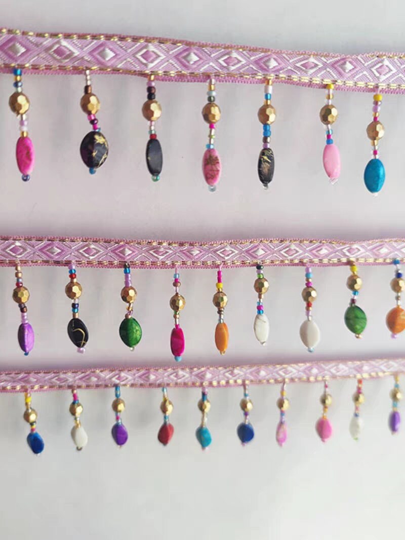 Handgemaakte schattige stervlinder van 90 cm lang en 2,5 cm breed, met kleurrijke kralen, kralenfranje, geschikt voor lampenkap, jurk of andere doe-het-zelfprojecten.