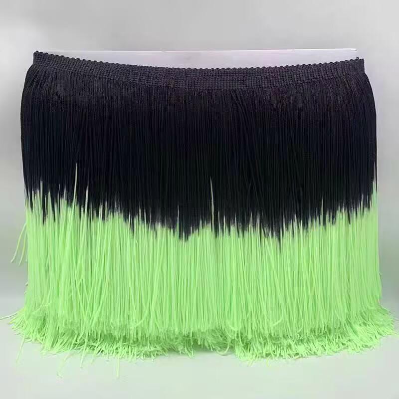 Frange chaînette en nylon bicolore, teinte ombrée, 9 m x 20 cm de large. Teinture personnalisée possible sur commande.