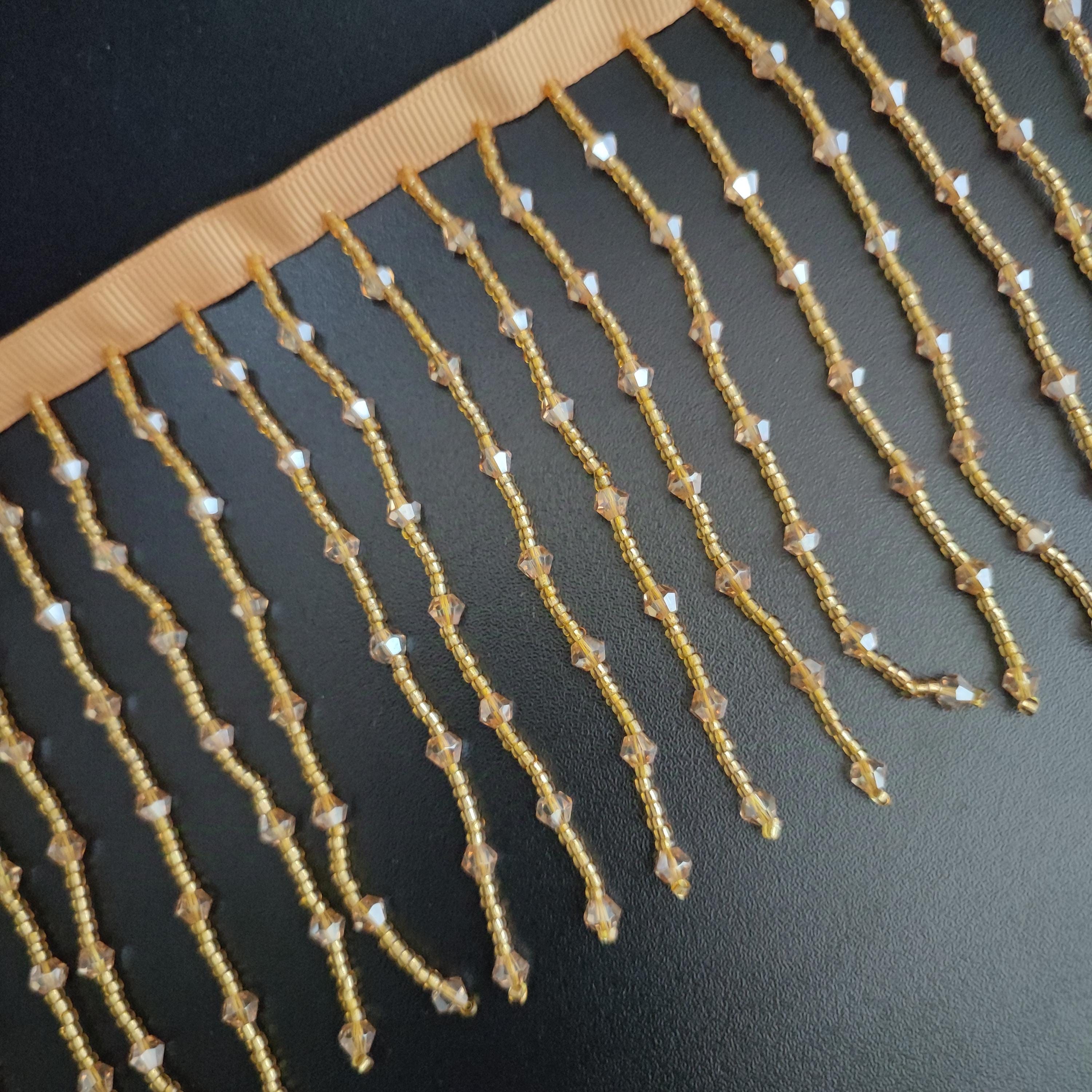 10cm Wide Crystal and Seed Beads beaded Fringe, Gold, Crystal Clear, Black, Red, Black, Iris Blue, Crystal Beads Beaded Fringe