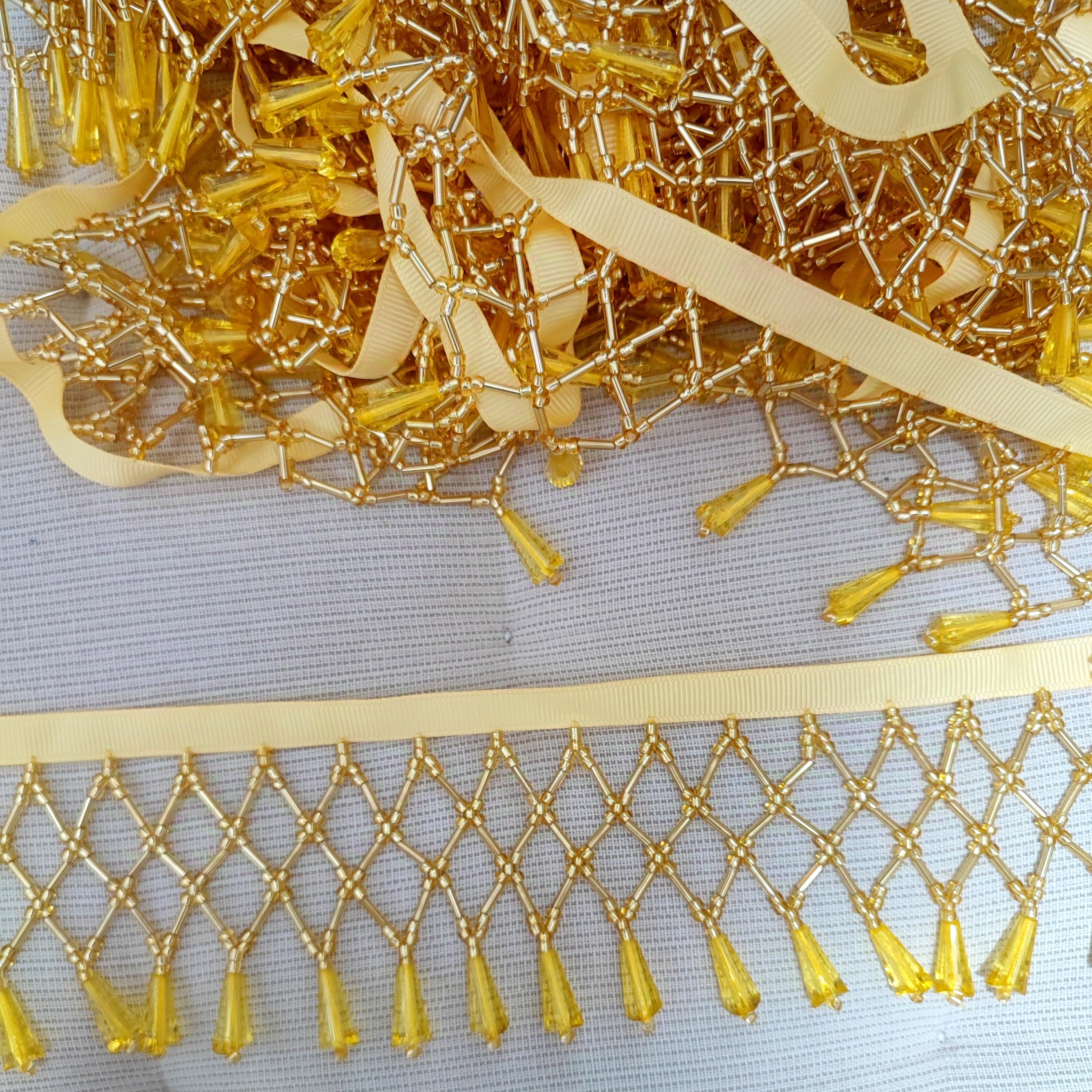 Frange perlée en filet de 6 cm de large, rose, turquoise, transparent, rouge, noir, vert, noir, perles de verre, perles de cristal, frange d'abat-jour perlée