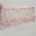Frange faite main en perles et perles de rocaille : Bordure décorative rose (8 cm de large)