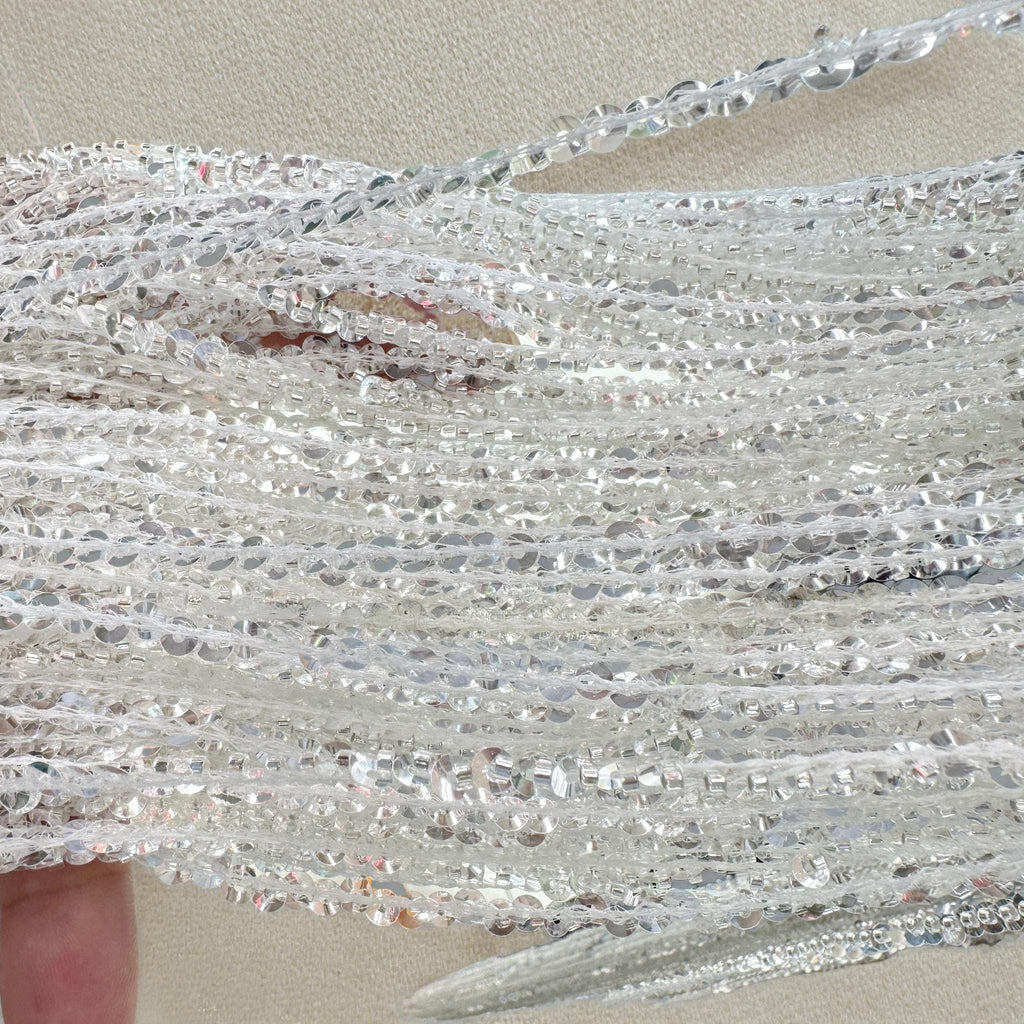 Silver Sequins Beads Fringe, Dress Curtain Backdrop, 52 Inch Wide,90cm Long, Customize Colors