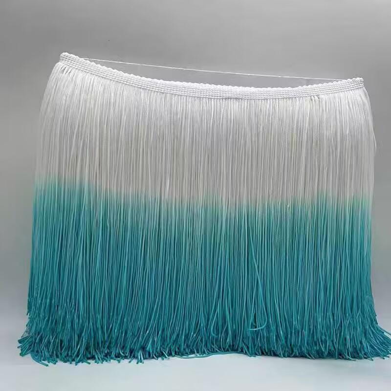 9m 20cm brede, tweekleurige nylon kettingfranje met ombré-verftechniek, ook op bestelling te bestellen met een aangepaste verftechniek.