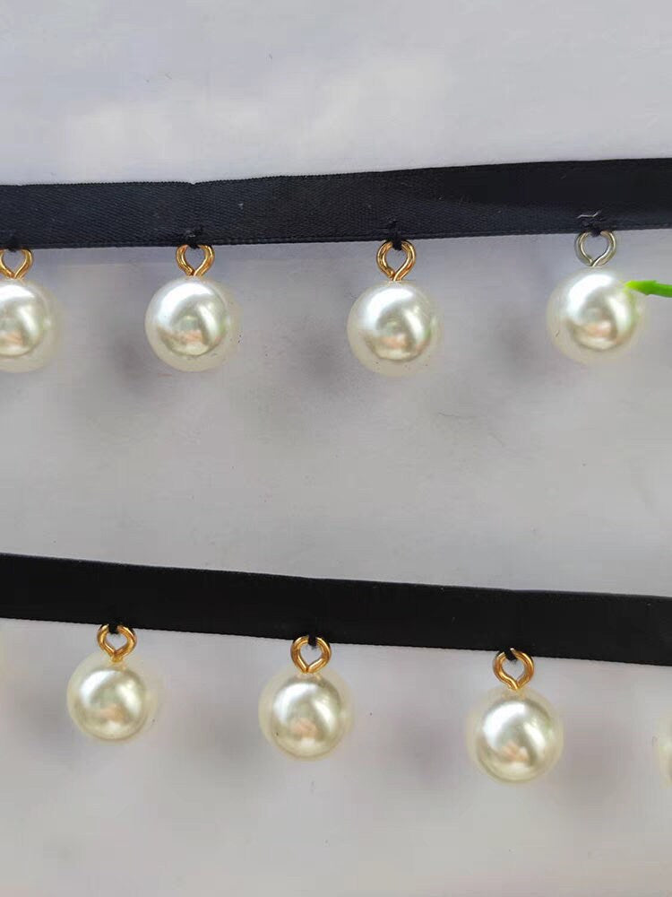 Frange en dentelle perlée brillante de 90 cm de long et de 12 mm