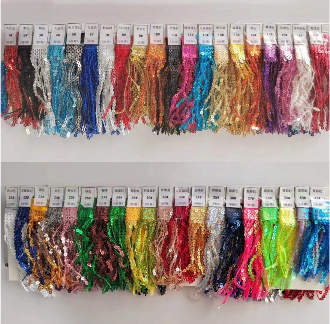 10 Yards 6 inch Wide Satin Ribbon Band Sequins Fringe, Dress Costume Lampshade Curtain Handbag Fashion Sequins Fringe, 36 Different Colors