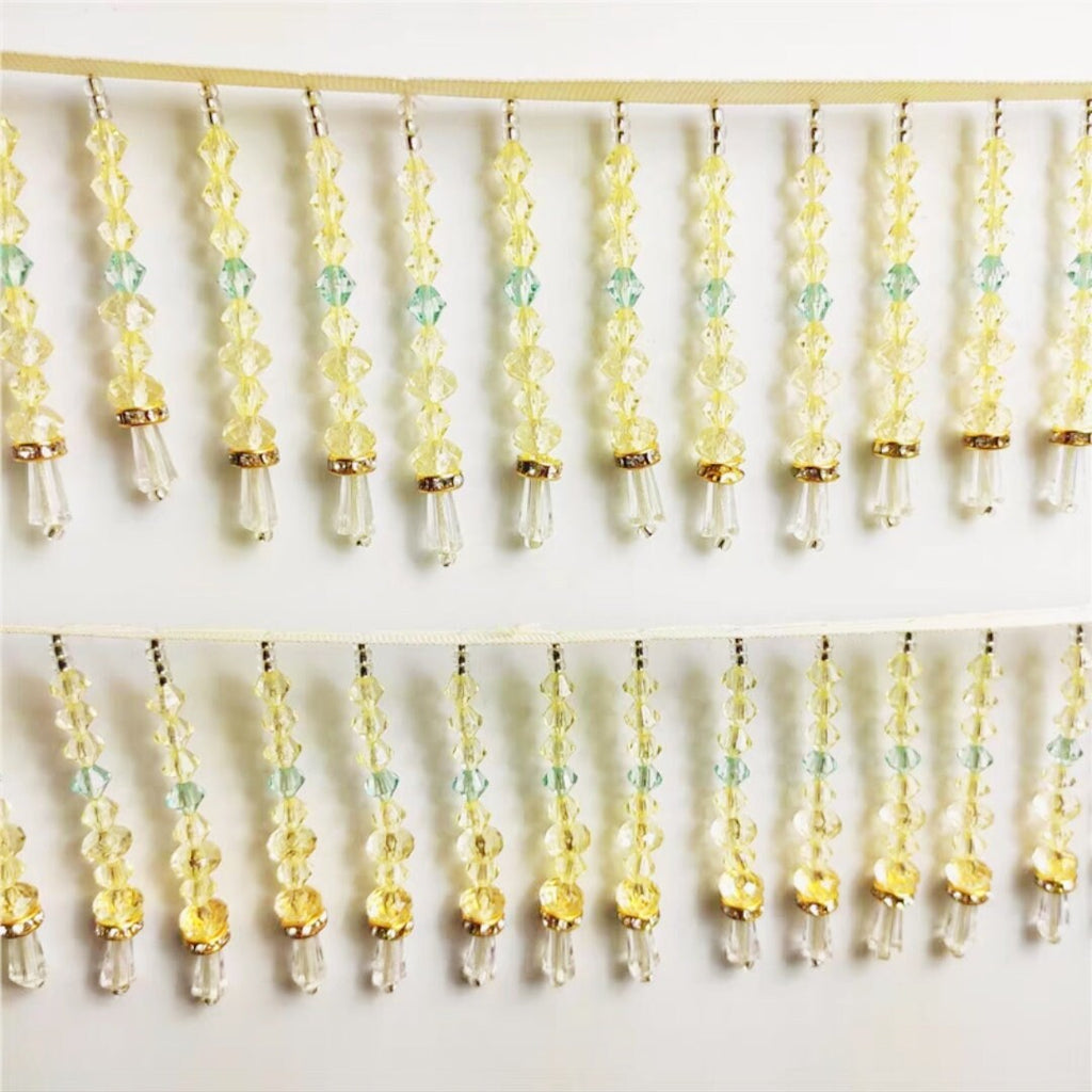 Frange perlée faite main en perles de cristal (90 cm de long, 6 cm de large) pour la couture, les loisirs créatifs, les abat-jour, les robes et les rideaux. Fournitures DIY
