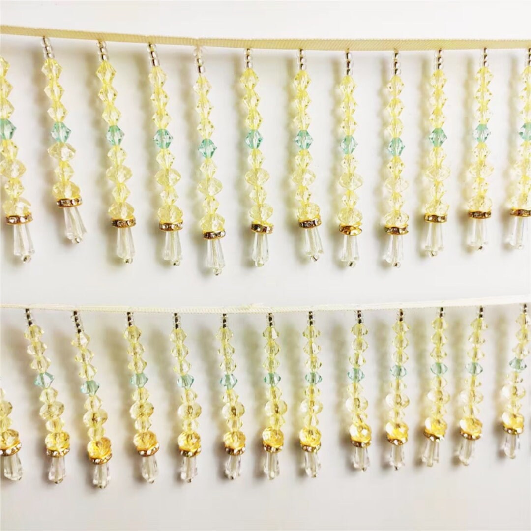 Handgemaakte kralenfranje van 90 cm lang en 6 cm breed met kristallen kralen, geschikt voor naaiprojecten, lampenkappen, jurken, gordijnen en andere knutselbenodigdheden.