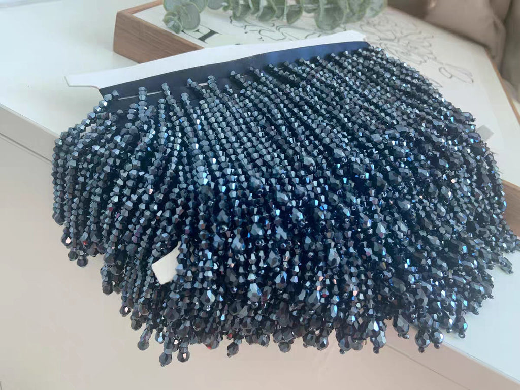Handgemaakte kralenfranje van 90 cm lang en 3,6-4 inch breed met kristallen kralen, marineblauw, geschikt voor jurken, kostuums en schorten. Kleuren op maat gemaakt.