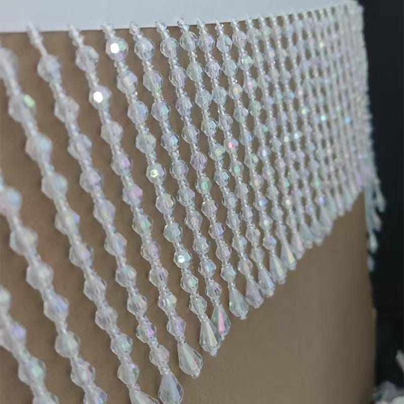 AB Clear Acrylic Beaded Fringe: Costume & Lampshade Trim (90cm)