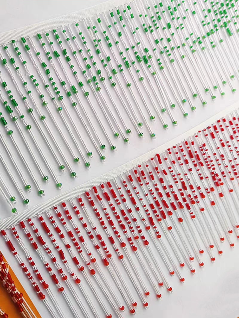 Franges de perles de rocaille et de cristal faites à la main, 90 cm de long et 13 cm de large, 3 couleurs différentes