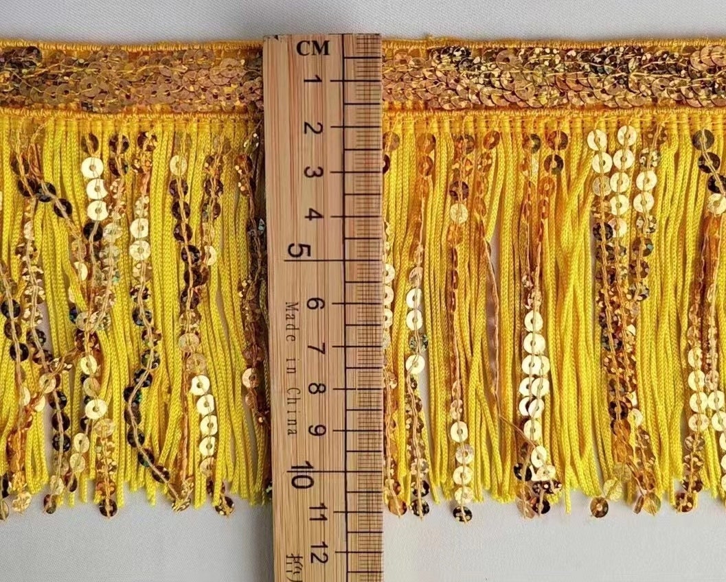 10 Yards Washable 4 inch Wide Thick Chainette And Sequins Fringe, Dress Fringe, Lampshade Fringe, DIY Sewing and Craft Tassle Sequins Fringe