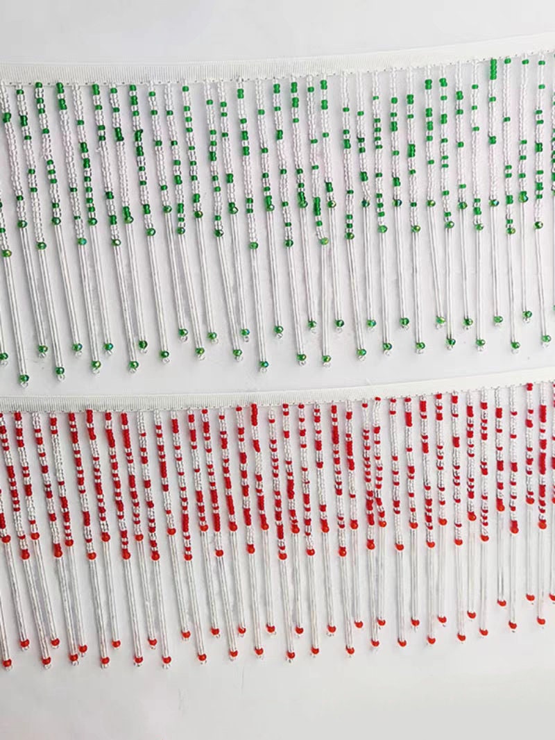 Franges de perles de rocaille et de cristal faites à la main, 90 cm de long et 13 cm de large, 3 couleurs différentes
