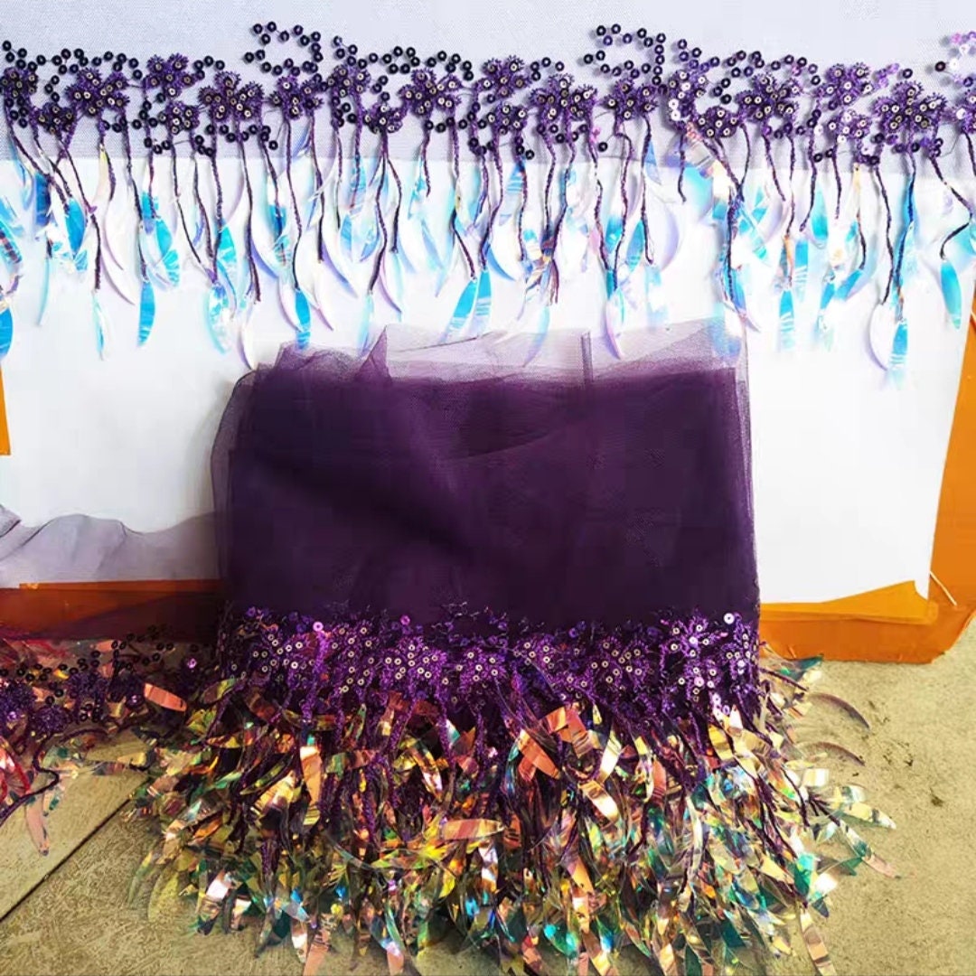 Washable 10yards 6 inch Wide  Cattail Banana Sequins Fringe, Outfit Dress Necklace Dancewear Lampshade Sequins Fringe, 12 Different colors